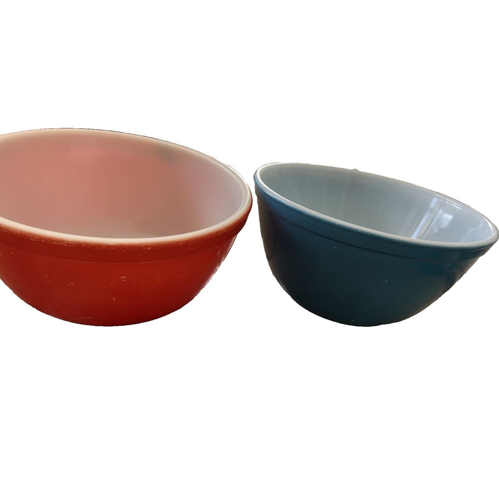 Vintage PYREX 402 7” Set 2 Orange & Blue 1.5 Quart PrimaryColorMade in USA